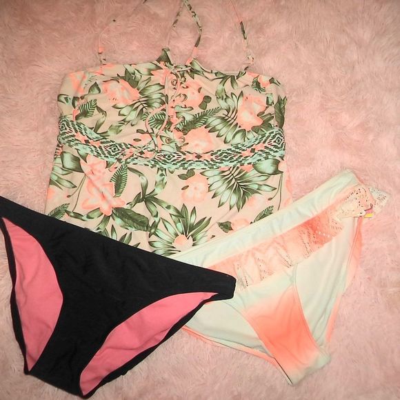 3 PC SWIMSUIT BIKINI FLORAL HALTER TOP TANKINI OP TIME AND TRU-WOMENS SIZE XL - Picture 4 of 8